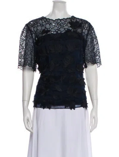 Pre-owned Escada Silk Floral Print Blouse In White