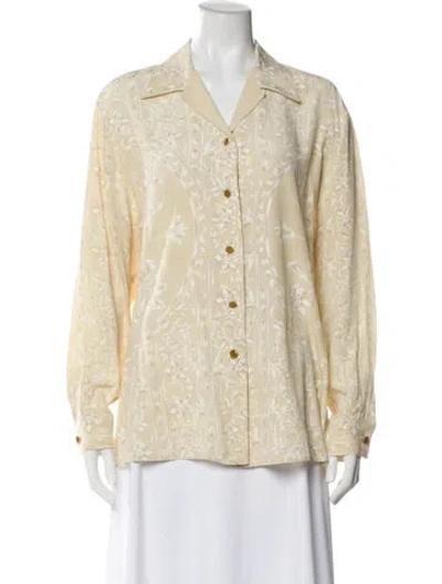 Pre-owned Escada Silk Floral Print Blouse In Yellow