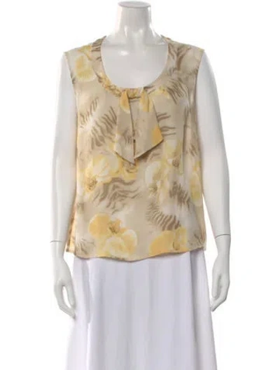 Pre-owned Escada Silk Floral Print Blouse In Yellow