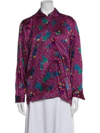 Pre-owned Escada Silk Floral Print Button-up Top In Multi