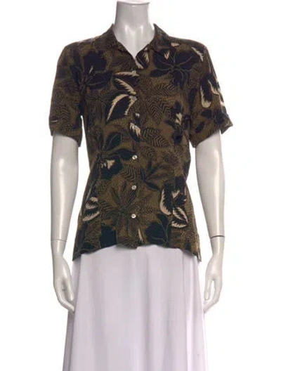 Pre-owned Escada Silk Floral Print Button-up Top In Multi
