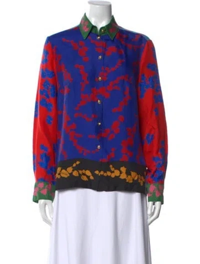 Pre-owned Escada Silk Floral Print Button-up Top In Multi