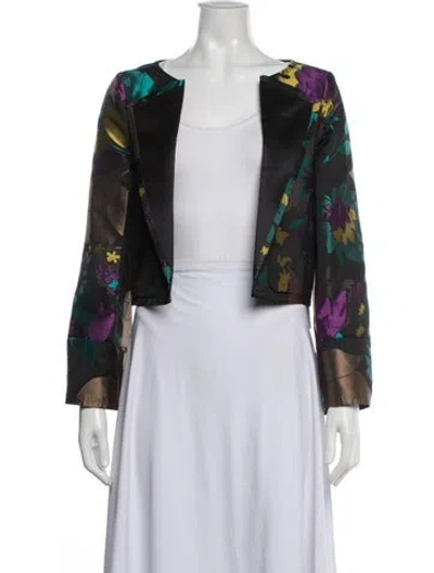Pre-owned Escada Silk Floral Print Jacket In Black