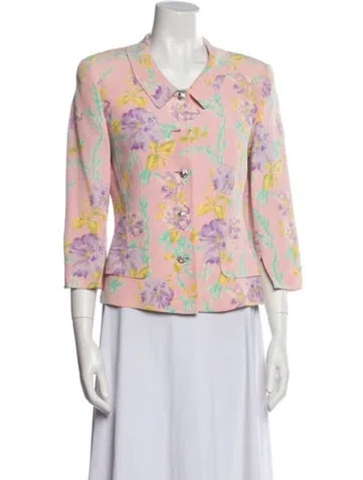 Pre-owned Escada Silk Floral Print Jacket In Pink
