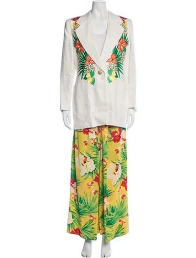 Pre-owned Escada Silk Floral Print Pantsuit In Yellow