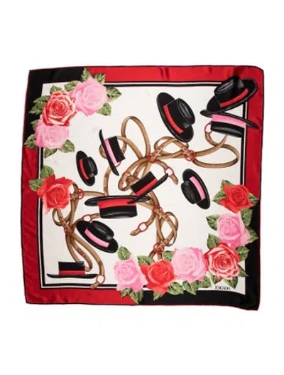 Pre-owned Escada Silk Floral Print Scarf In Red