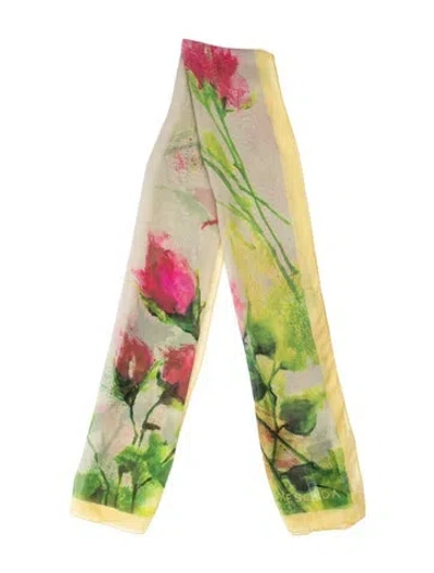 Pre-owned Escada Silk Floral Print Scarf W/ Tags In Green