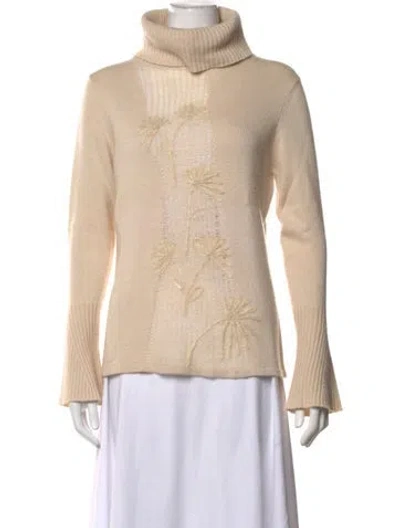 Pre-owned Escada Silk Floral Print Sweater In Neutrals