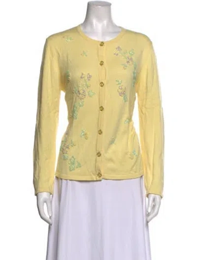 Pre-owned Escada Silk Floral Print Sweater In Yellow