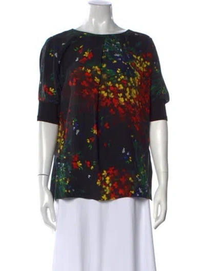 Pre-owned Escada Silk Floral Print Top In Black