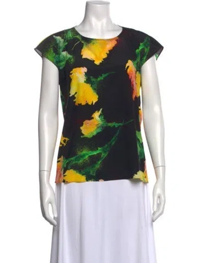 Pre-owned Escada Silk Floral Print Top In Black