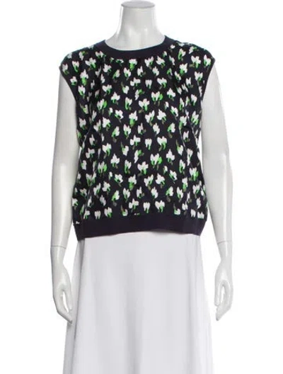 Pre-owned Escada Silk Floral Print Top In Blue