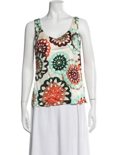 Pre-owned Escada Silk Floral Print Top In Grey