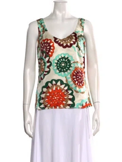 Pre-owned Escada Silk Floral Print Top In Neutral