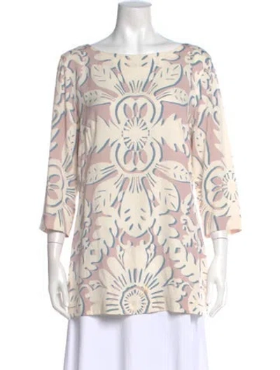 Pre-owned Escada Silk Floral Print Top In Neutral
