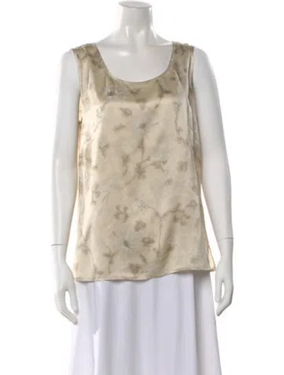 Pre-owned Escada Silk Floral Print Top In Neutral
