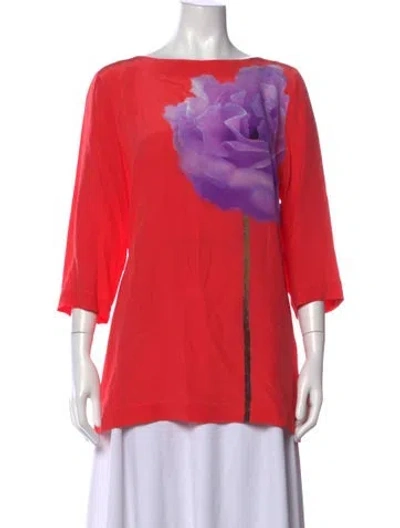 Pre-owned Escada Silk Floral Print Top In Orange