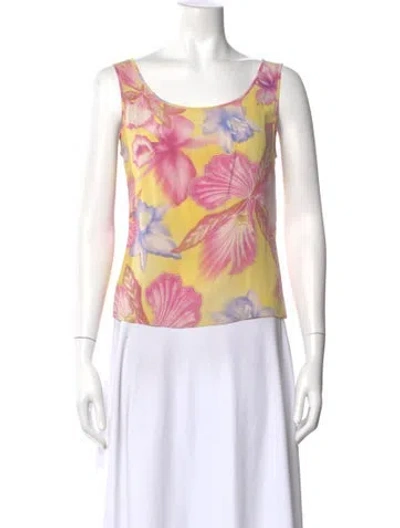 Pre-owned Escada Silk Floral Print Top In Pink