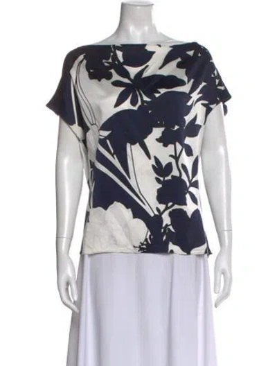 Pre-owned Escada Silk Floral Print Top In White