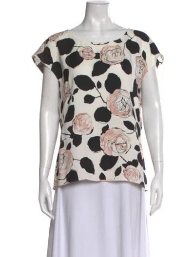 Pre-owned Escada Silk Floral Print Top In White