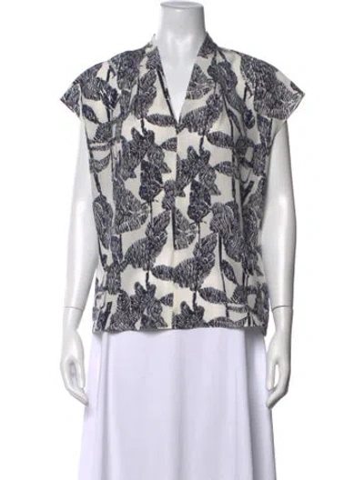 Pre-owned Escada Silk Floral Print Top In White