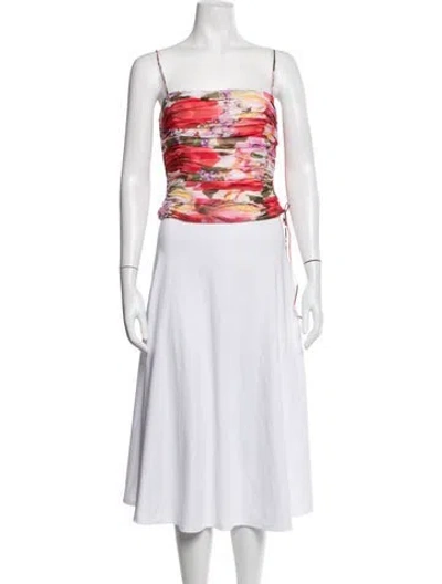 Pre-owned Escada Silk Floral Print Top In White