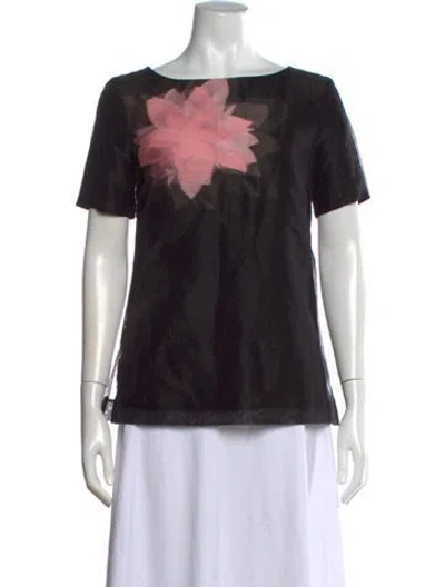 Pre-owned Escada Silk Floral Print T-shirt In Black