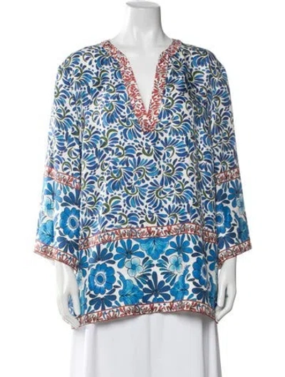 Pre-owned Escada Silk Floral Print Tunic In White
