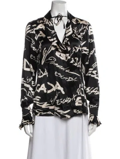 Pre-owned Escada Silk Graphic Print Blouse In Black