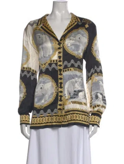 Pre-owned Escada Silk Graphic Print Blouse In Blue