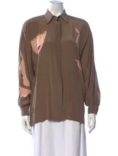 Pre-owned Escada Silk Graphic Print Blouse In Brown