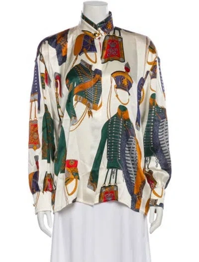 Pre-owned Escada Silk Graphic Print Blouse In Multi