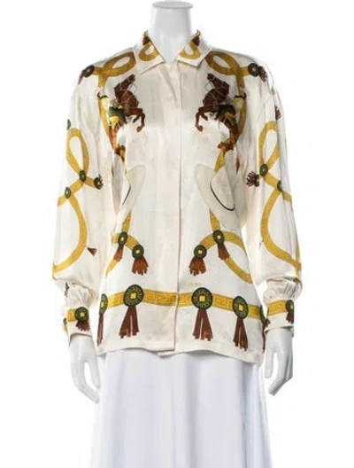 Pre-owned Escada Silk Graphic Print Blouse In Neutrals