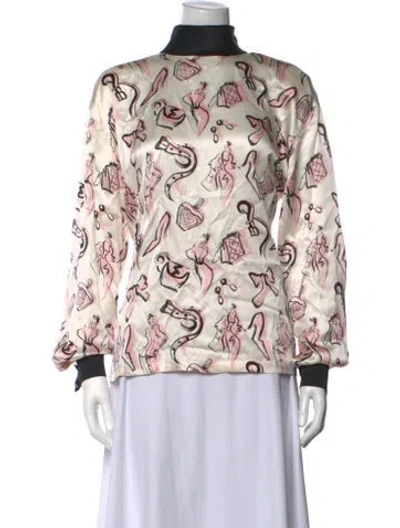 Pre-owned Escada Silk Graphic Print Blouse In Neutrals