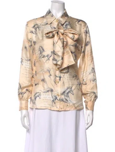 Pre-owned Escada Silk Graphic Print Blouse In Neutrals