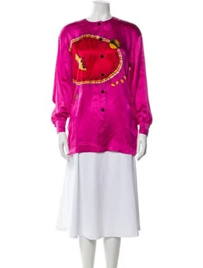 Pre-owned Escada Silk Graphic Print Blouse In Pink