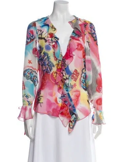 Pre-owned Escada Silk Graphic Print Blouse In Pink