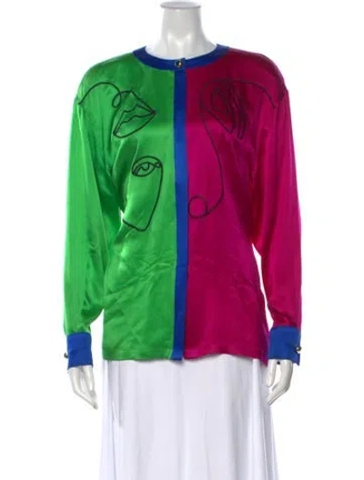 Pre-owned Escada Silk Graphic Print Blouse In Pink