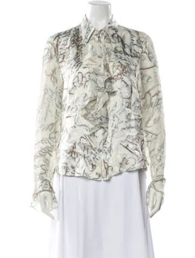 Pre-owned Escada Silk Graphic Print Blouse In White