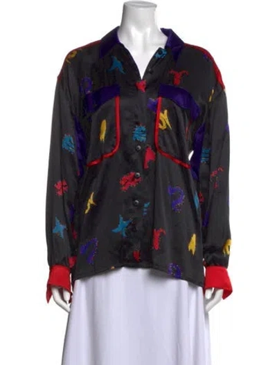 Pre-owned Escada Silk Graphic Print Button-up Top In Black