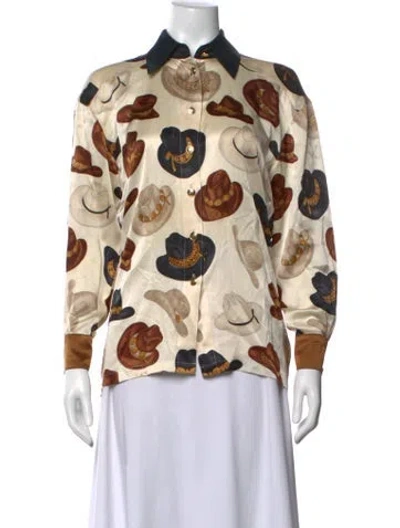 Pre-owned Escada Silk Graphic Print Button-up Top In Neutral
