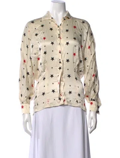 Pre-owned Escada Silk Graphic Print Button-up Top In Neutral
