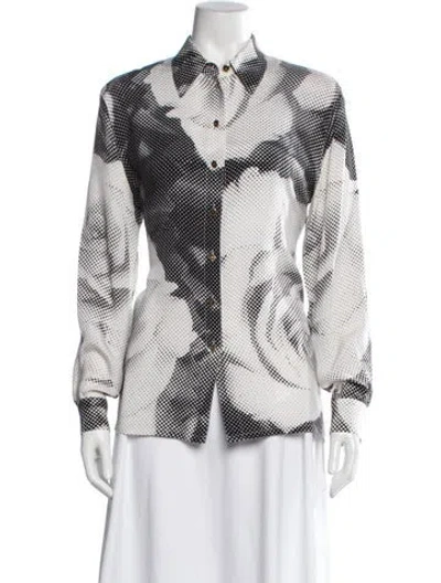 Pre-owned Escada Silk Graphic Print Button-up Top In White