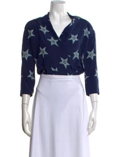 Pre-owned Escada Silk Graphic Print Top In Blue