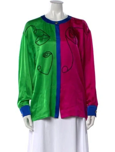 Pre-owned Escada Silk Graphic Print Top In Green