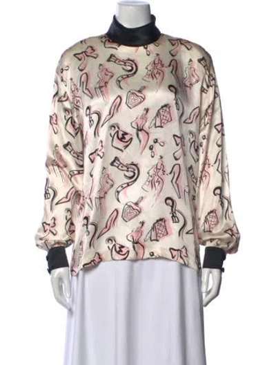 Pre-owned Escada Silk Graphic Print Top In Neutrals