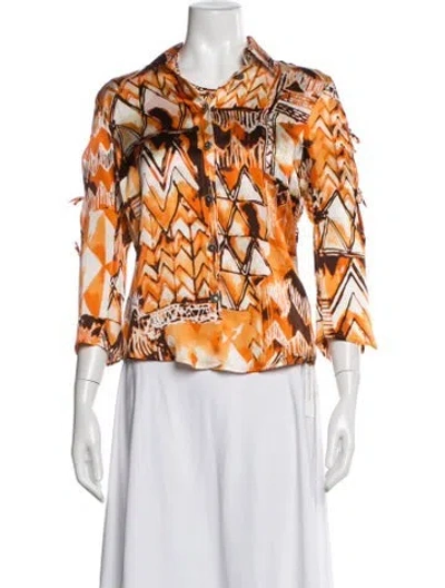 Pre-owned Escada Silk Graphic Print Top In Orange