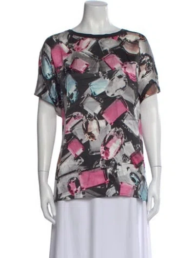 Pre-owned Escada Silk Graphic Print Top In White
