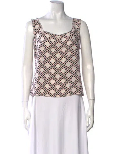 Pre-owned Escada Silk Graphic Print Top In White