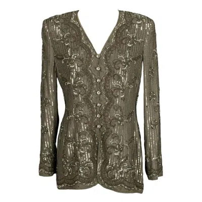 Pre-owned Escada Silk Jacket Embroidered With Beads And Sequins In Brown